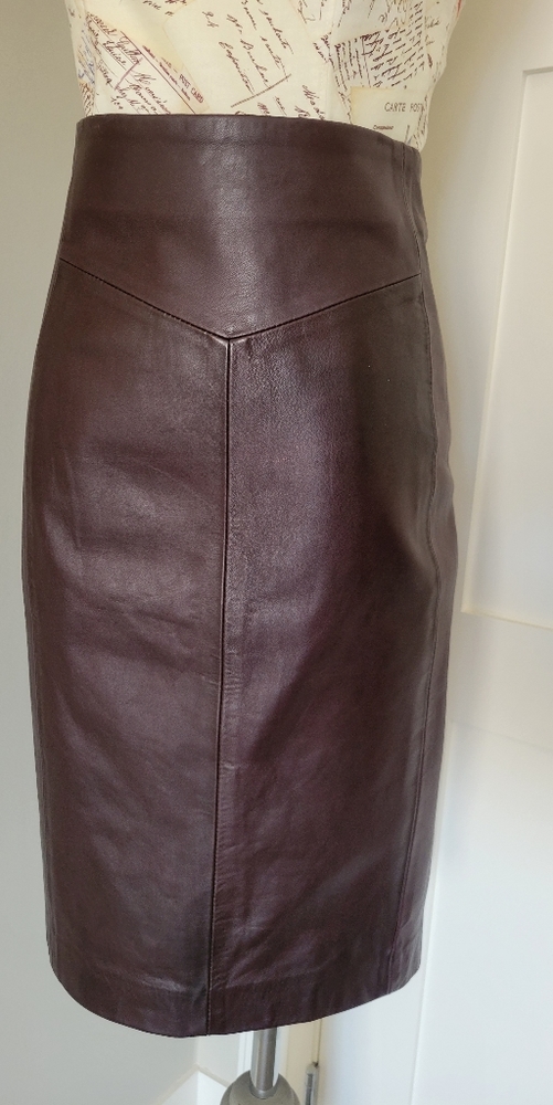 Brand New Reiss Dark Brown Leather Pencil Skirt